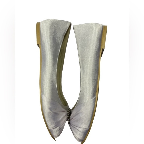 Elegantpark Peep Toe Rhinestone Flats Pleated Satin Wedding Bridal Shoes Size 10 - Picture 3 of 12